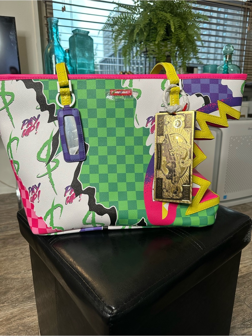 Sprayground Limited Edition Shark Mouth Tote Bag Neon Pink Green Purple NWT - Picture 12 of 12
